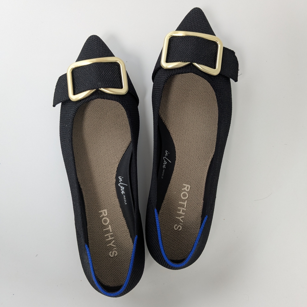 Rothy's Black Flats with Gold Accent